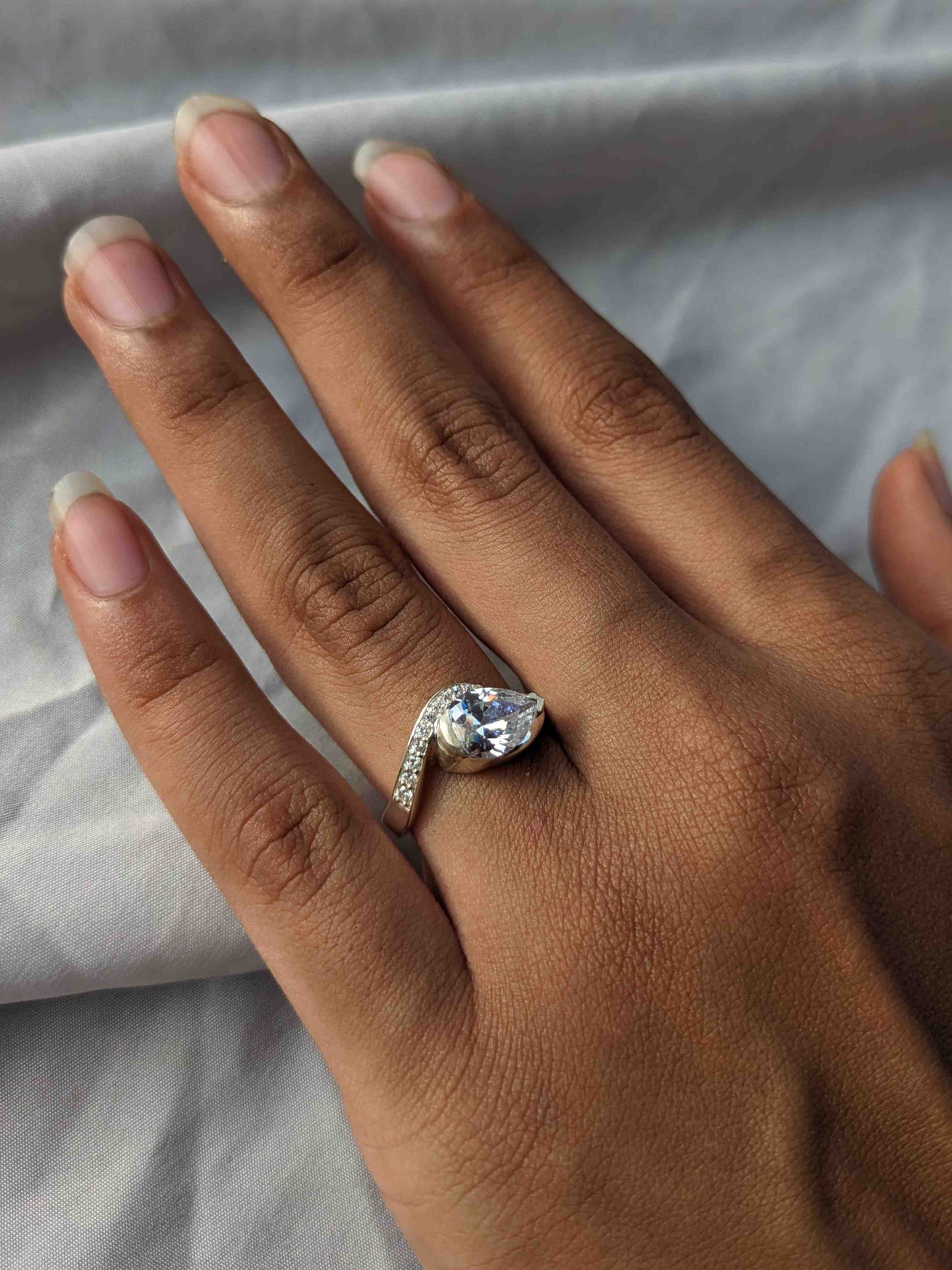 Hazel Silver Pear Solitaire Ring