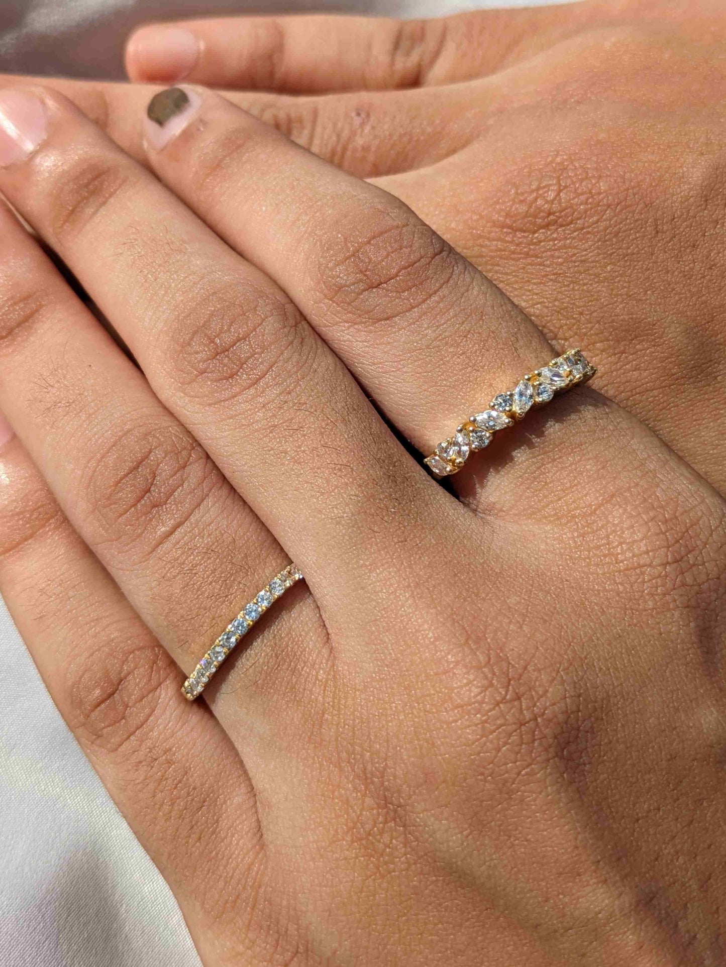 Eternity Diamond Silver Ring + Minimal Diamond Ring (Set of 2)