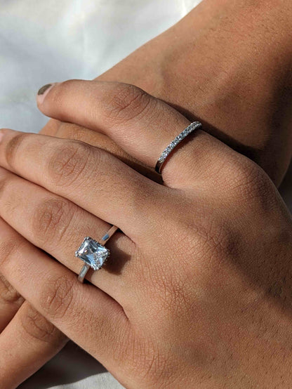 Radiant Solitaire Silver Ring + Minimal Diamond Silver Ring (Set of 2)