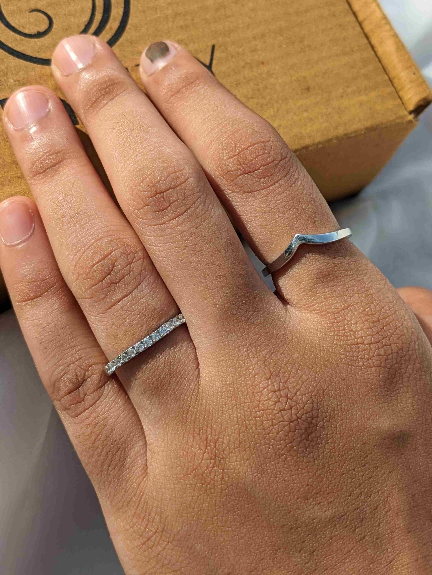 Minimal Diamond Ring + Chevron Silver Ring (Set of 2)