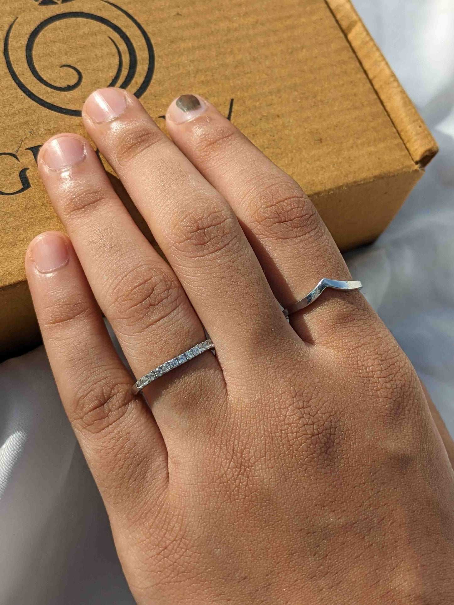 Minimal Diamond Ring + Chevron Silver Ring (Set of 2)