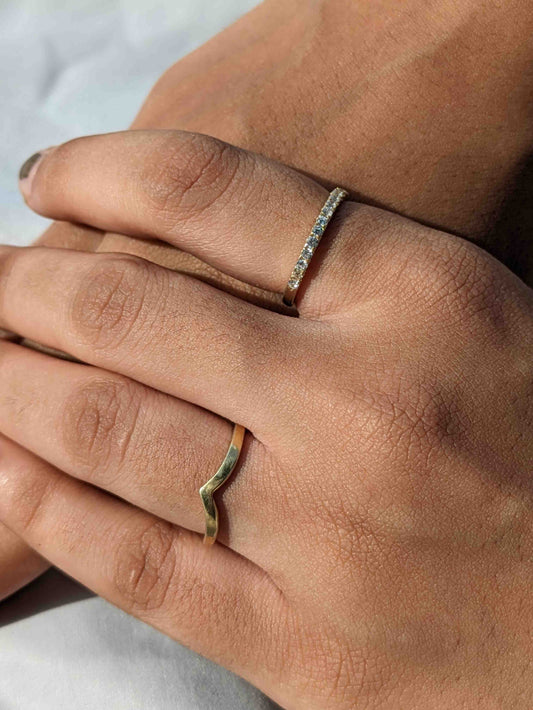 Minimal Diamond Ring + Chevron Silver Ring (Set of 2)