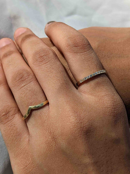 Minimal Diamond Ring + Chevron Silver Ring (Set of 2)