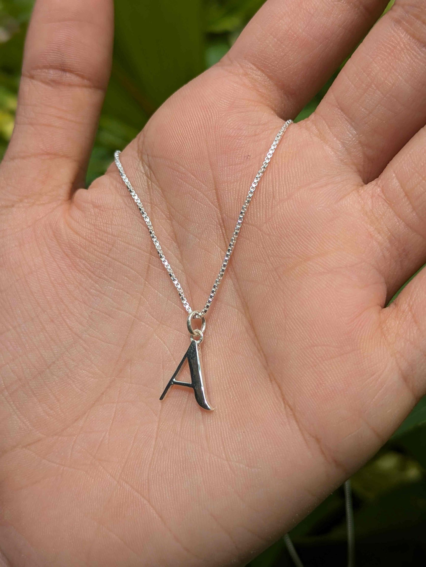 silver box chain A alphabet initial pendant