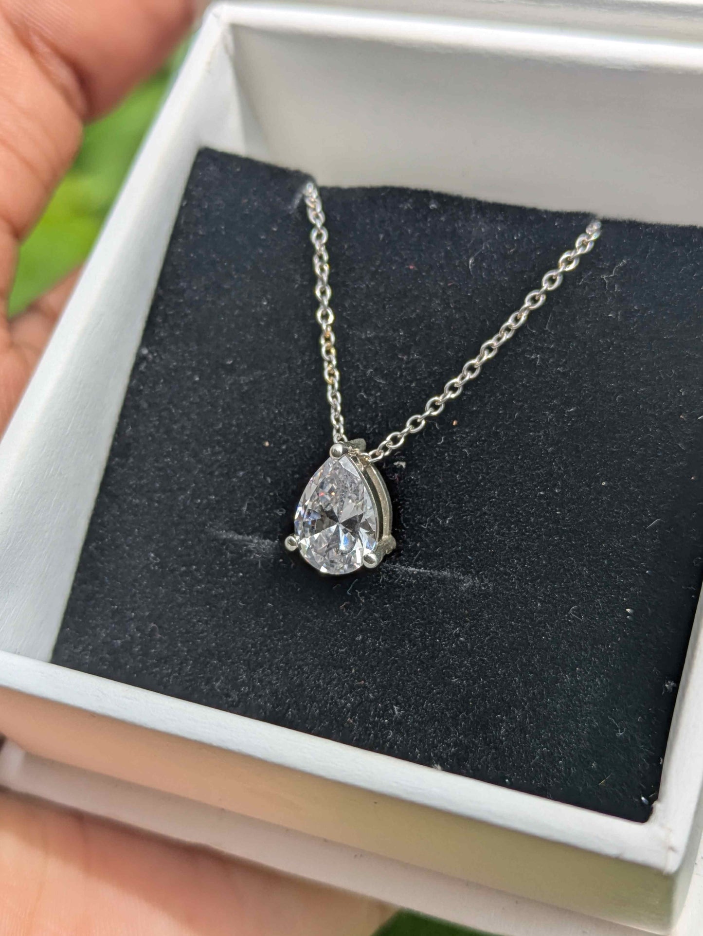 pear diamond silver pendant