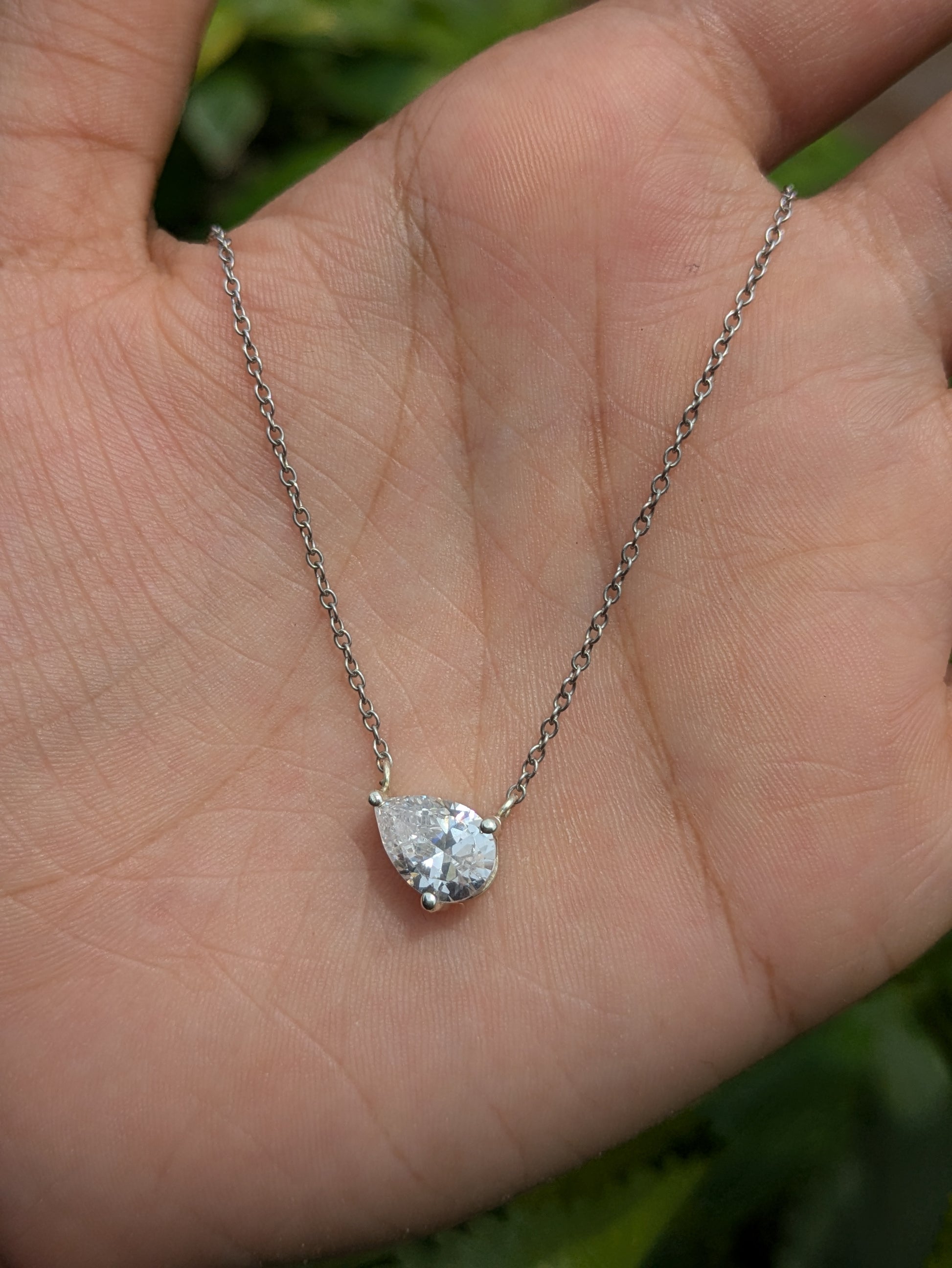 pear diamond silver pendant