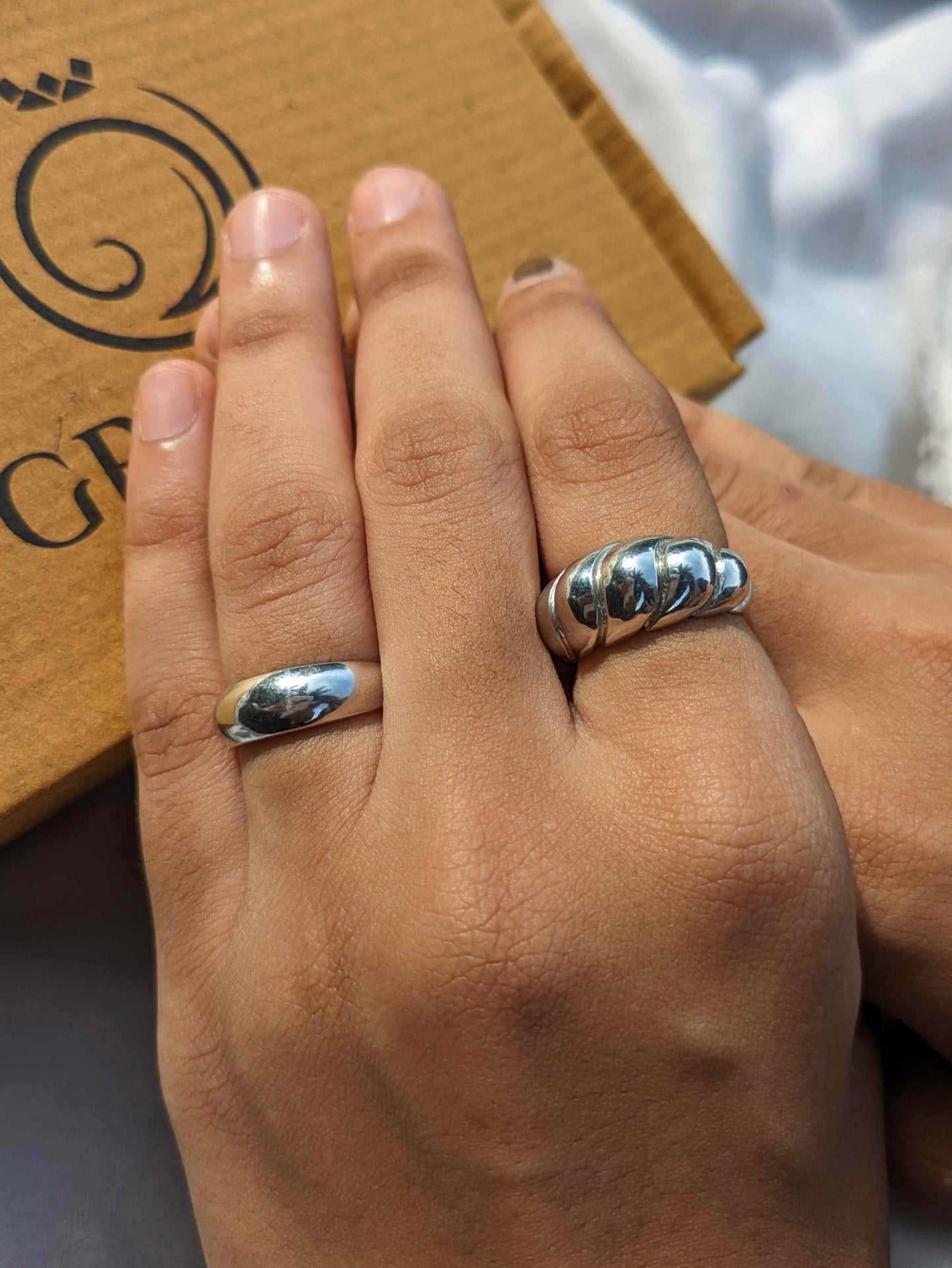 Dome Silver Ring + Croissant Ring (Set of 2) - Gryfiny