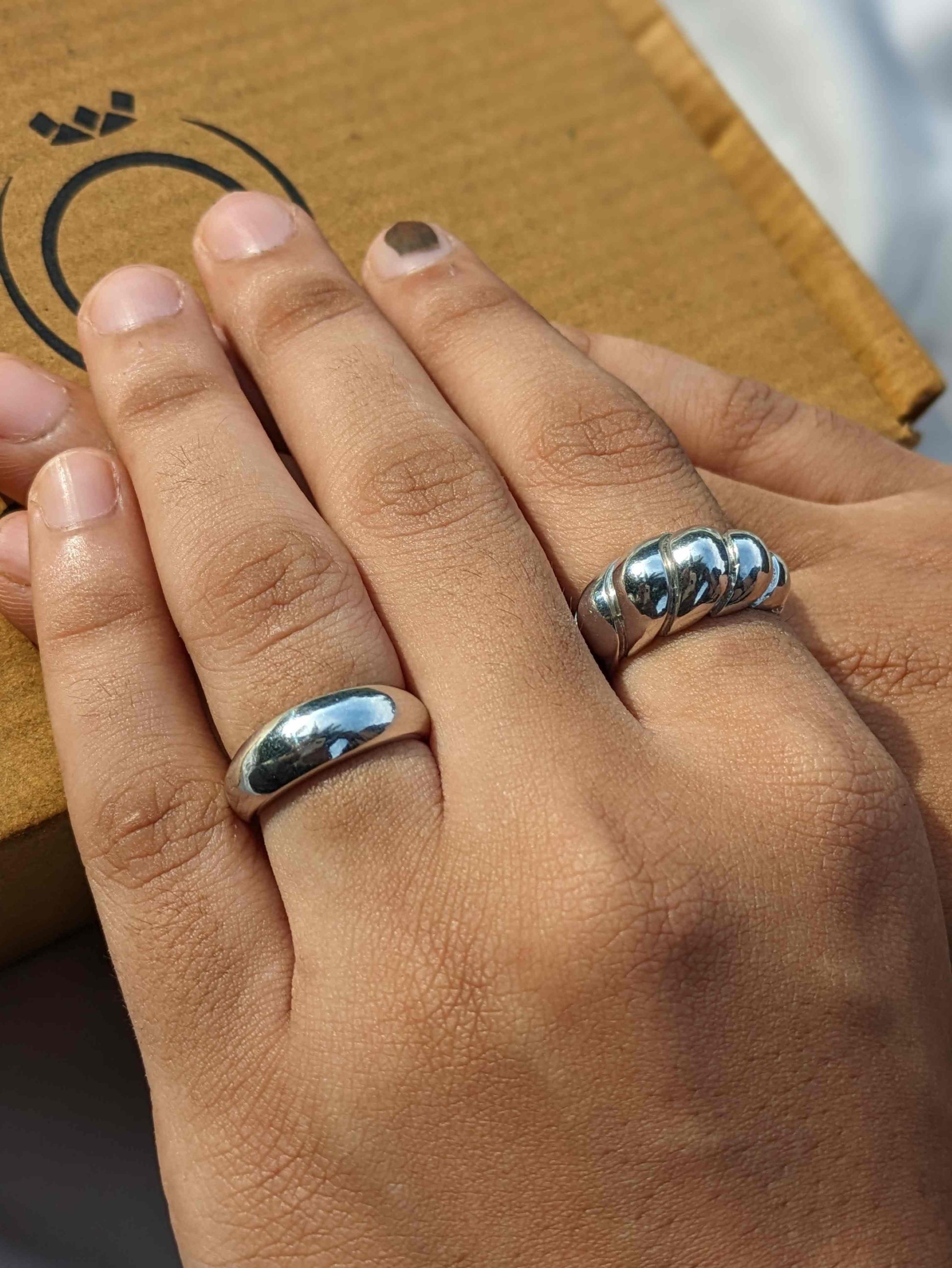 Dome Silver Ring + Croissant Ring (Set of 2) - Gryfiny